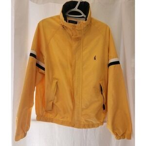 Vintage Men's Nautica Yellow Windbreaker Jacket Hood Blue Stripe Size Small